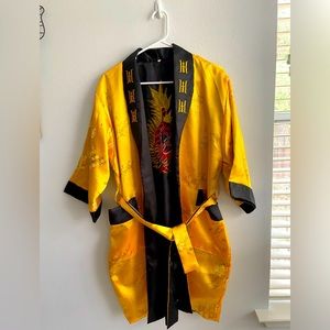 Vintage Kimono Black/Yellow Silk Size M